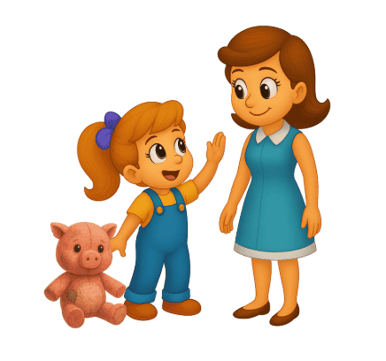 Little Laurie with Doodle the Pig and Mom